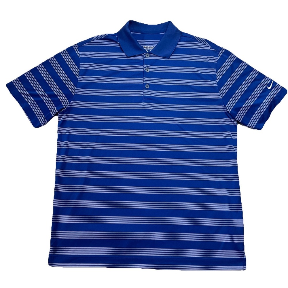 Nike Golf Dri Fit Mens Blue Stripped Short Sleeve Polo Shirt Size L